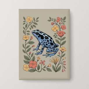 Cute Flower Blue Poison Dart Frog Toad  Frog Lover Button