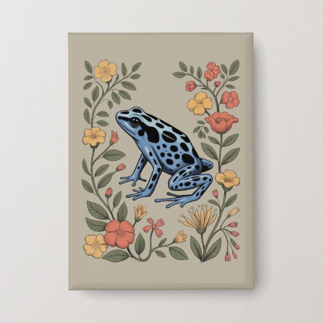 Cute Flower Blue Poison Dart Frog Toad  Frog Lover Button (Front)