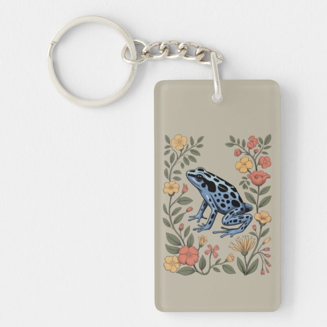 Cute Flower Blue Poison Dart Frog Toad  Frog Lover Keychain (Front)