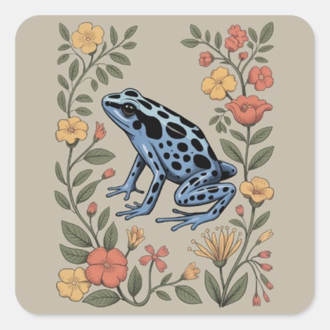 Cute Flower Blue Poison Dart Frog Toad  Frog Lover Square Sticker (Front)
