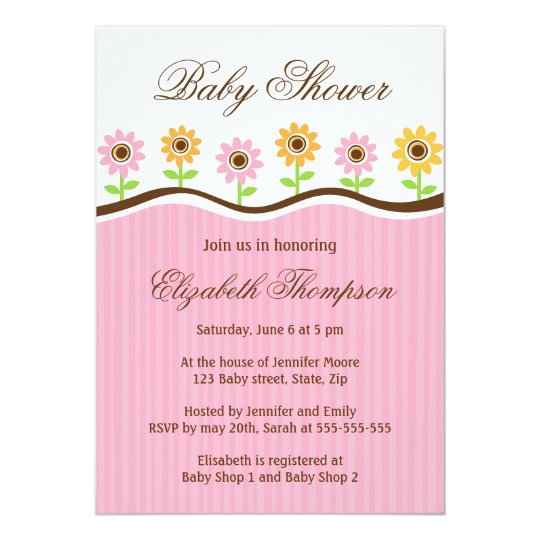 Cute Flower Border Baby Shower Invitation Pink Invitation Zazzle Com