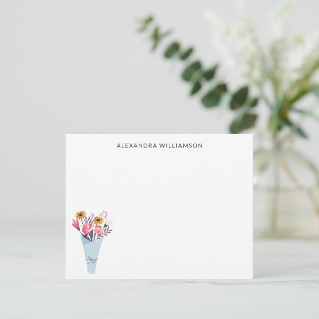 Cute Flower Bouquet Personalized Stationery Note Card (Standing Front)