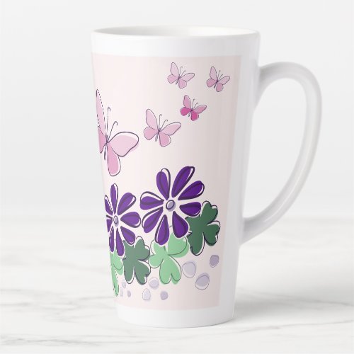 Cute Flower Butterflies Doodle Name Latte Mug