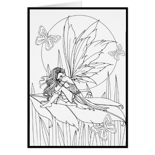 Cute Flower Butterflies Fairy Color Your Own Card (Front)