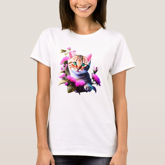 Cute Flower Cat Acrylic T-Shirt (Front)