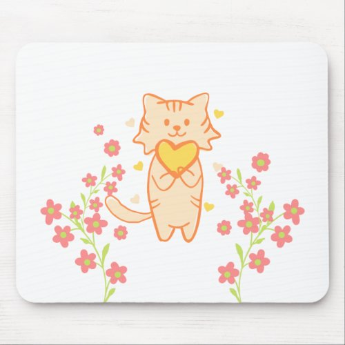 Cute Flower Cat Mouse Pad