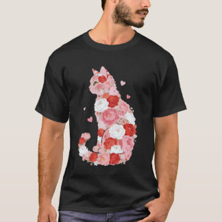 Cute Flower Cat Owners Artwork with Hearts and Ros T-Shirt
