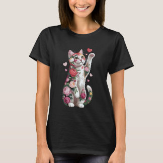 Cute Flower Cat Owners Artwork with Hearts and Ros T-Shirt