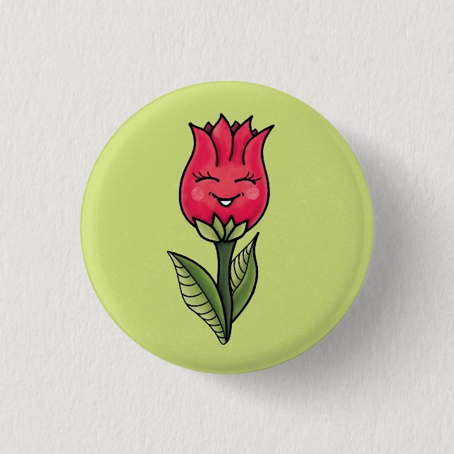 Cute Flower Character Girly Button (Front)