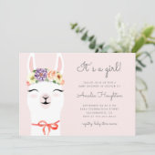 Cute Flower Crown & Llama Girl Baby Shower Invitation (Standing Front)