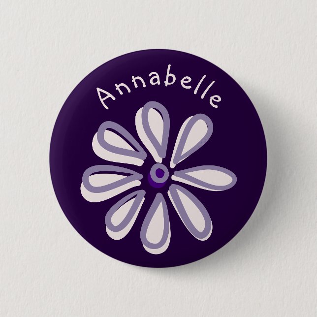 Cute Flower Doodle Your Name Button (Front)