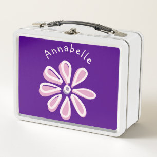 Cute Flower Doodle Your Name Metal Lunch Box