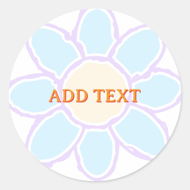  Cute Flower Drawing Custom Text Classic Round Sticker (Front)