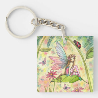 Cute Flower Fairy and Ladybug Fantasy Art Keychain