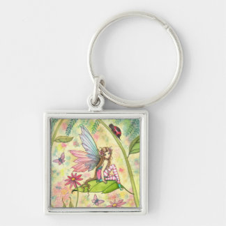 Cute Flower Fairy and Ladybug Fantasy Art Keychain