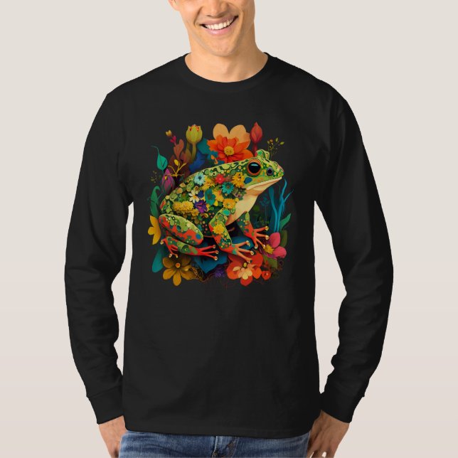 Cute Flower Frog on summer Floral Frog 3 T-Shirt (Front)