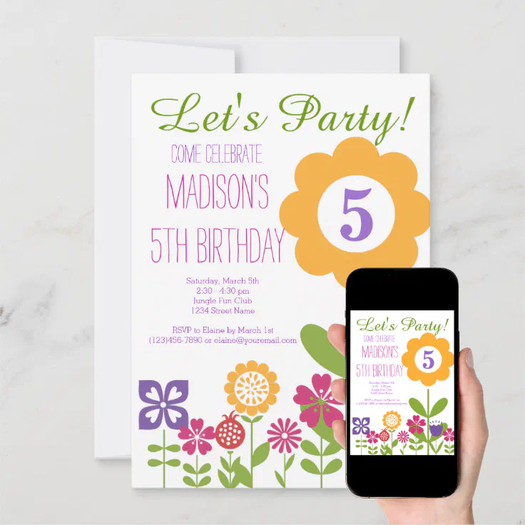 Cute Flower Garden Birthday Party Invitations Zazzle