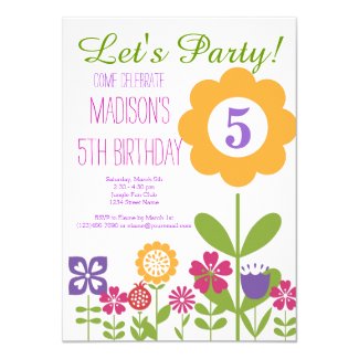 Cute Flower Garden Birthday Party Invitations