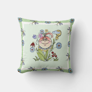 Cute Flower Garden Fairy Nursery Throw Pillow
