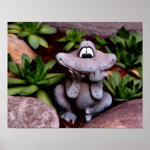 Cute Flower Garden Frog Photo Painting Poster