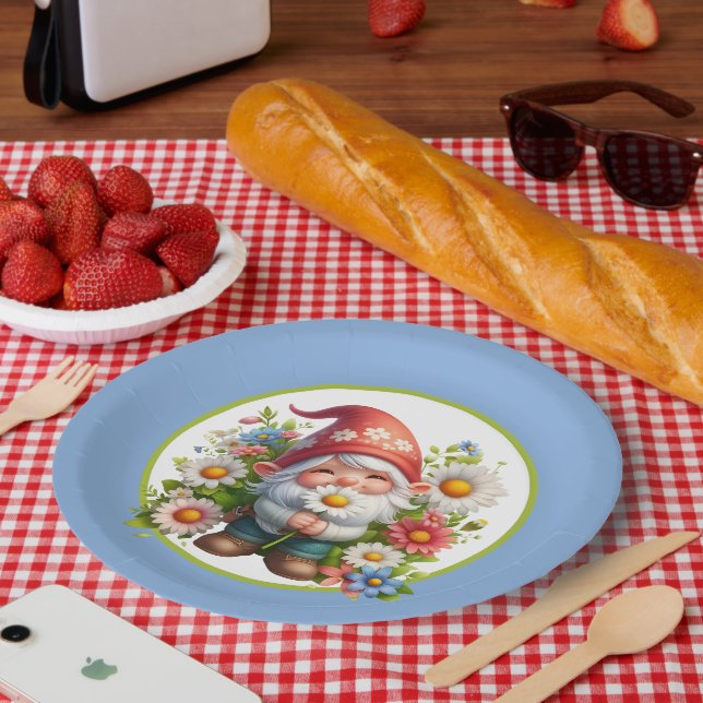 Cute flower garden party gnome  paper plates (Picnic)