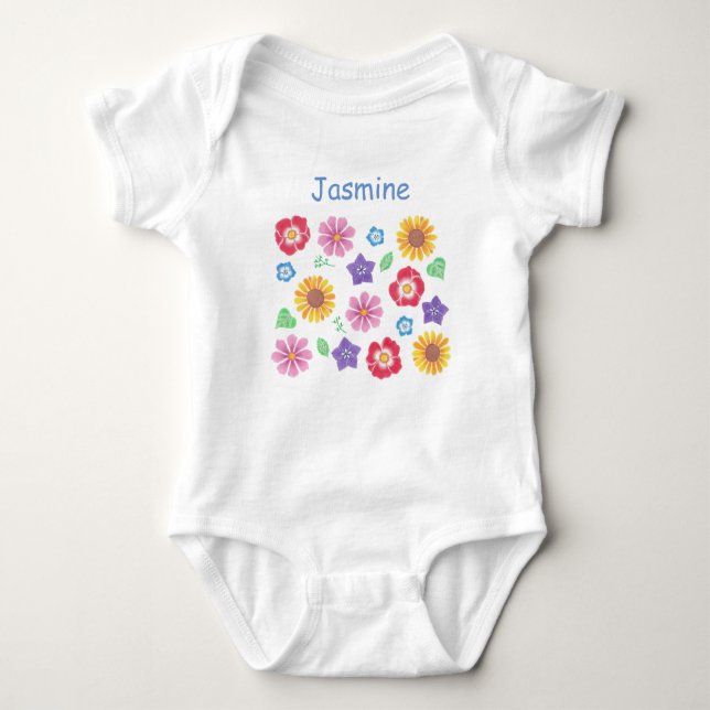 Cute Flower Garden Soft Colors Baby Bodysuit (Front)