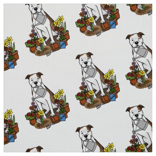 Cute Flower Gardener Pit Bull (lt brindle white 3) Fabric