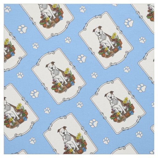Cute Flower Gardener Pit Bull (lt brindle white 3) Fabric