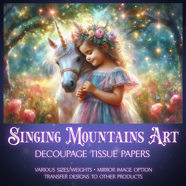 Cute Flower Girl and Unicorn In Forest Decoupage  Tissue Paper (Creator Uploaded)