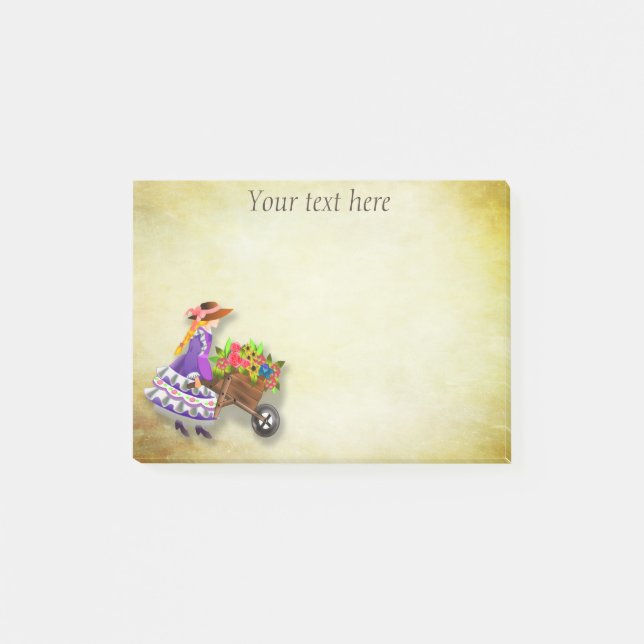 Cute Flower Girl and Wheelbarrow Post It Note (Front)