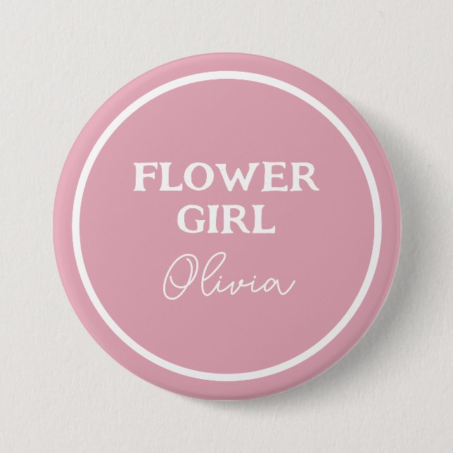 Cute Flower Girl Personalized Pink And White Button (Front)