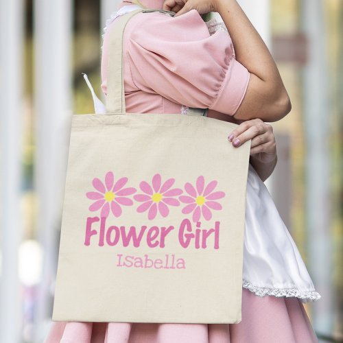 Cute Flower Girl Pink Daisy Custom Wedding Gift Tote Bag