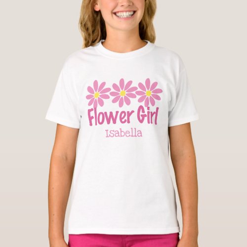 Cute Flower Girl Pink Daisy Personalized Girls T_Shirt
