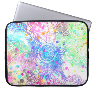 Cute flower henna hand drawn design watercolors laptop sleeve
