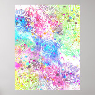 Cute flower henna hand drawn design watercolors poster