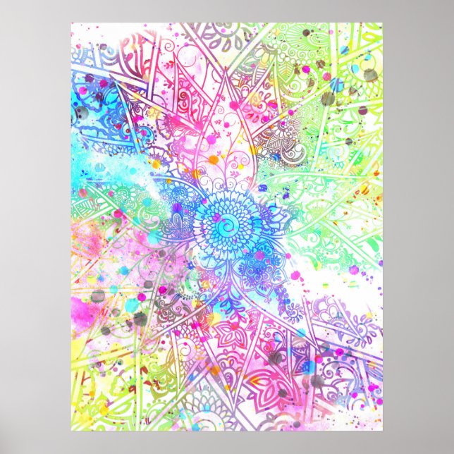 Cute flower henna hand drawn design watercolors poster (Front)