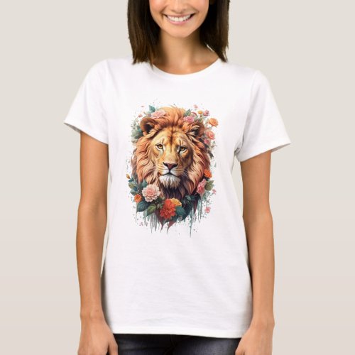 Cute Flower Lion on summer Floral Lion T_Shirt