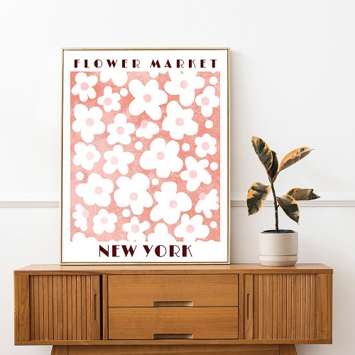 Cute Flower Market Retro Daisy Pink Terracotta Poster