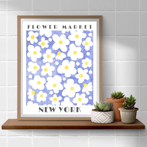 Cute Flower Market Retro Daisy Yellow Blue Poster