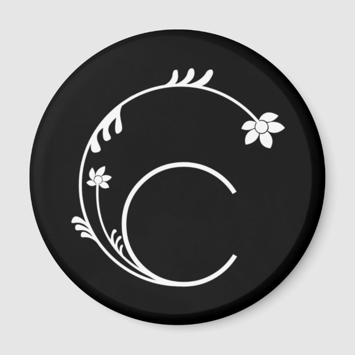 CUTE FLOWER MONOGRAM LETTER C BLACK FRIDGE MAGNETS