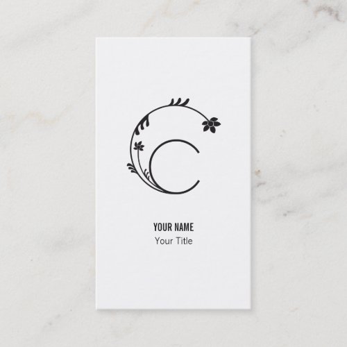 CUTE FLOWER MONOGRAM LETTER C WHITE BUSINESS CARD