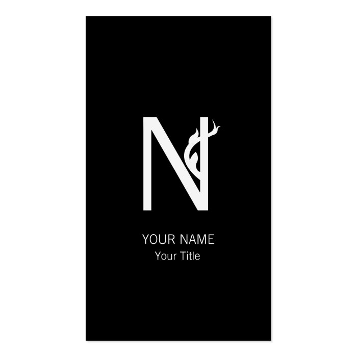 CUTE FLOWER MONOGRAM LETTER N BLACK BUSINESS CARD