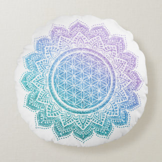 Cute flower of life Mandala glitter meditation Round Pillow