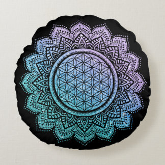 Cute flower of life Mandala glitter meditation Round Pillow