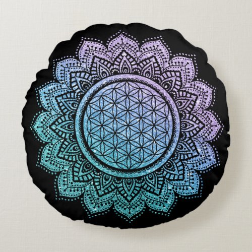 Cute flower of life Mandala glitter meditation  Round Pillow