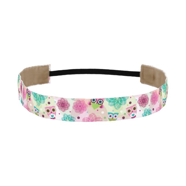 Cute flower owl background pattern athletic headband (Front)