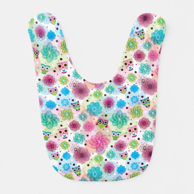 Cute flower owl background pattern baby bib (Front)