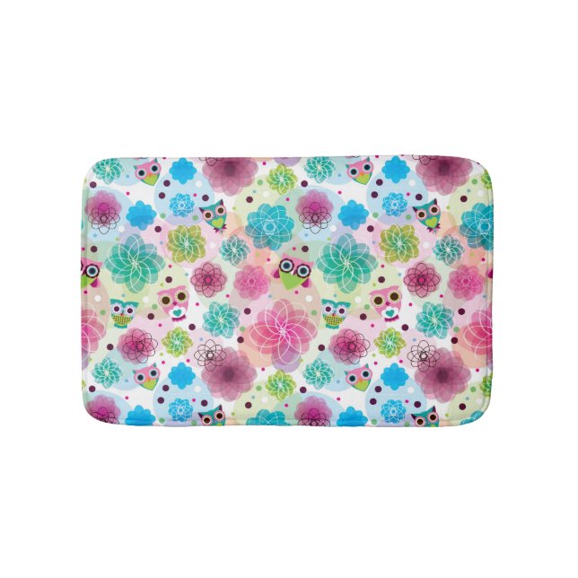 Cute flower owl background pattern bathroom mat (Front)