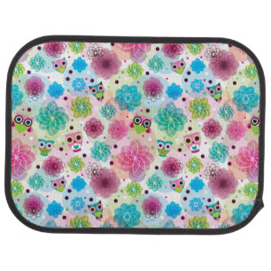 Cute flower owl background pattern car floor mat