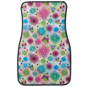 Cute flower owl background pattern car mat